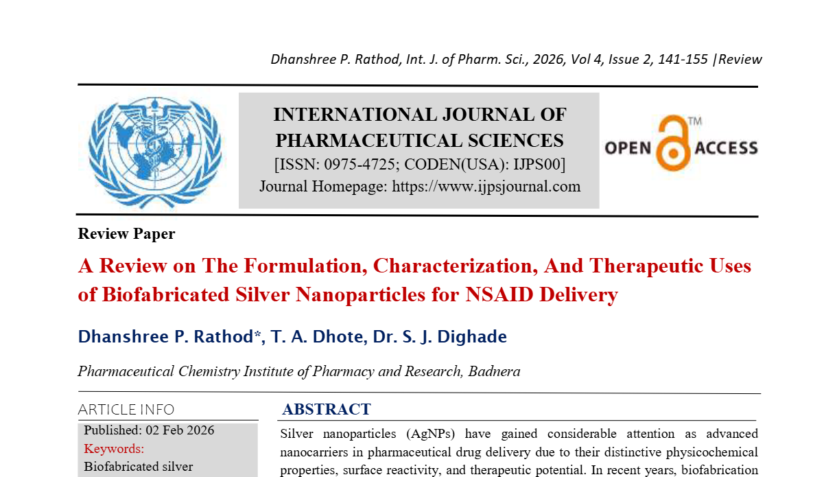 A Review on The Formulation, Characterization, And Therapeutic Uses of Biofabricated Silver Nanoparticles for NSAID Delivery