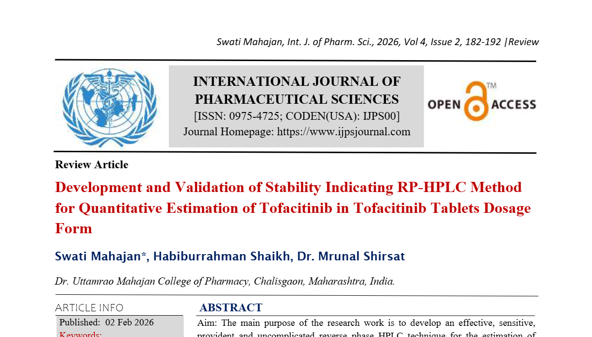 Development and Validation of Stability Indicating RP-HPLC Method for Quantitative Estimation of Tofacitinib in Tofacitinib Tablets Dosage Form