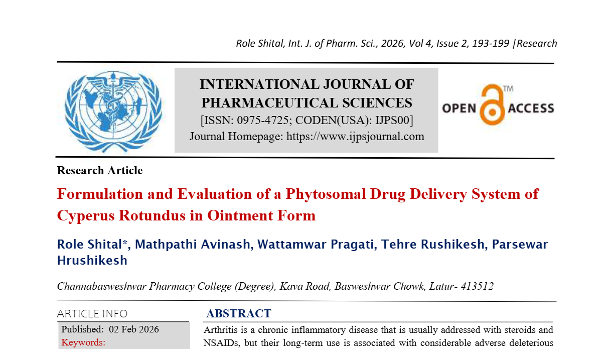 Formulation and Evaluation of a Phytosomal Drug Delivery System of Cyperus Rotundus in Ointment Form