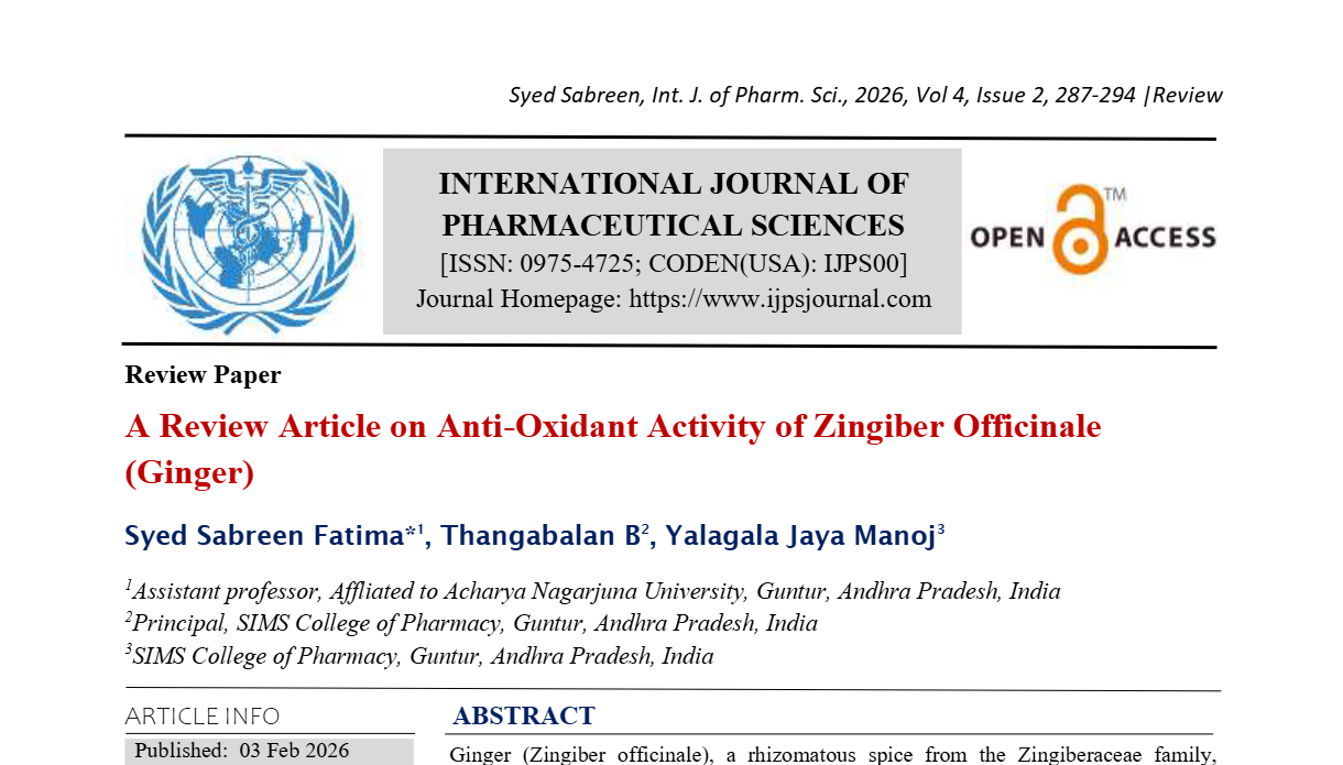 A Review Article on AntiOxidant Activity of Zingiber Officinale Ginger