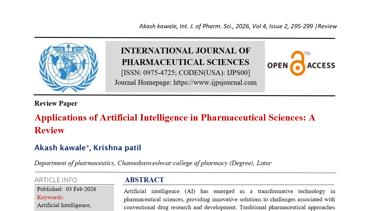Applications of Artificial Intelligence in Pharmaceutical Sciences A Review