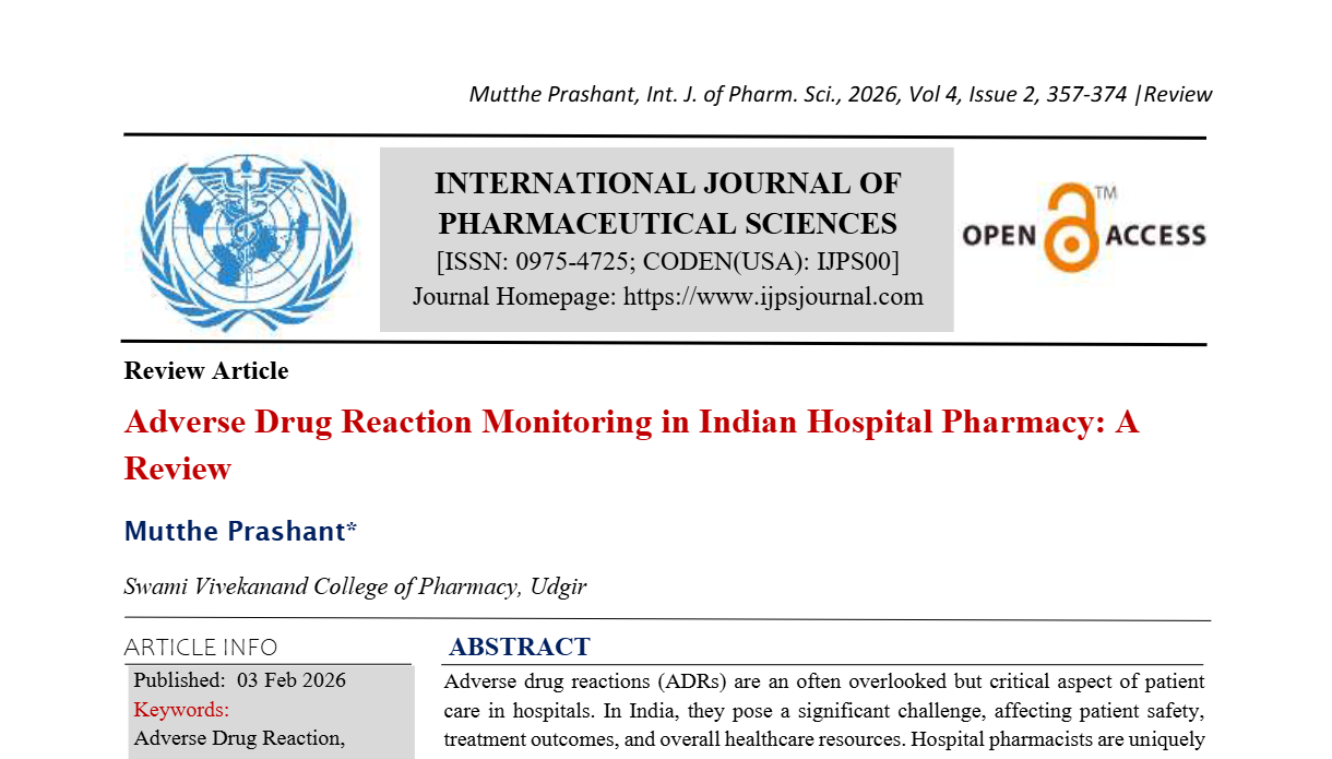 Adverse Drug Reaction Monitoring in Indian Hospital Pharmacy: A Review