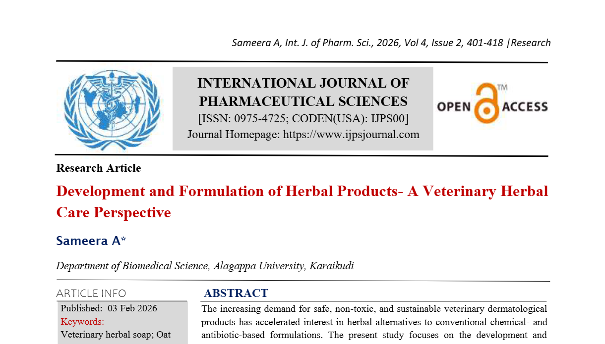 Development and Formulation of Herbal Products- A Veterinary Herbal Care Perspective