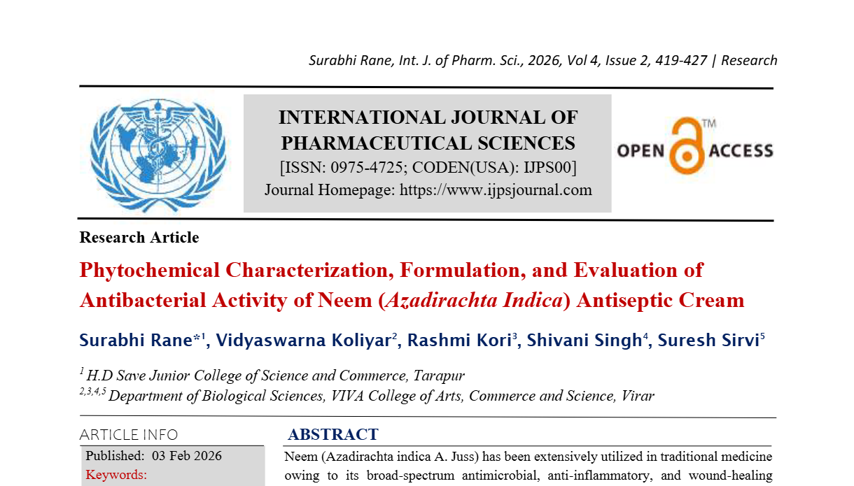 Phytochemical Characterization, Formulation, and Evaluation of Antibacterial Activity of Neem (Azadirachta Indica) Antiseptic Cream