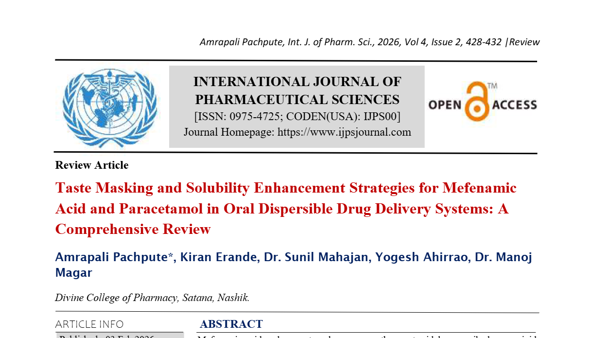 Taste Masking and Solubility Enhancement Strategies for Mefenamic Acid and Paracetamol in Oral Dispersible Drug Delivery Systems: A Comprehensive Review