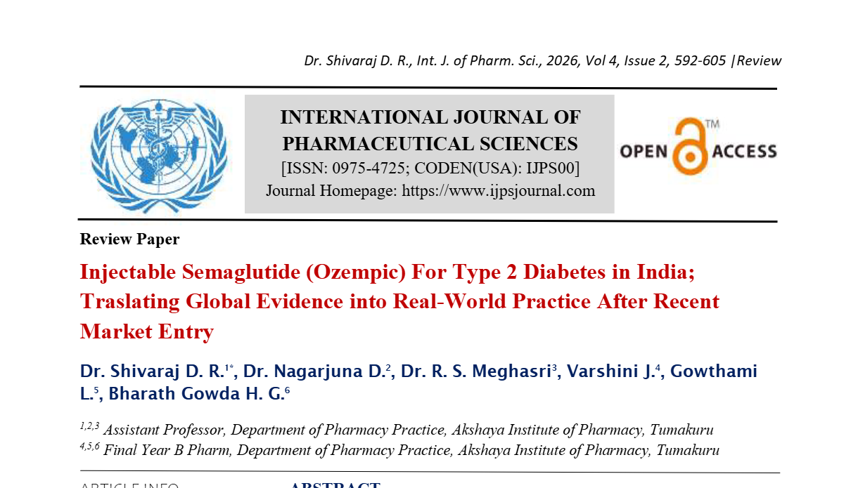 Injectable Semaglutide Ozempic For Type 2 Diabetes in India Traslating Global Evidence into RealWorld Practice After Recent Market Entry
