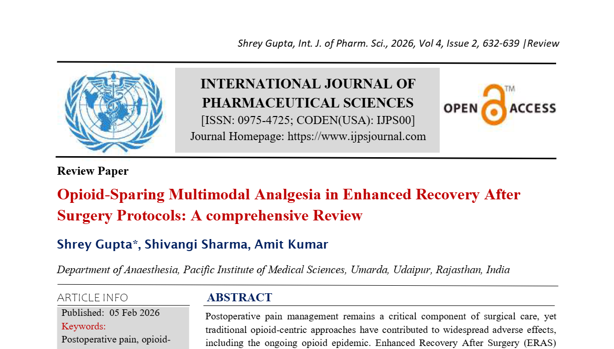 Opioid Sparing Multimodal Analgesia in Enhanced Recovery After Surgery Protocols A comprehensive Review