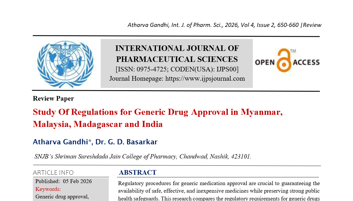 Study Of Regulations For Generic Drug Approval In Myanmar, Malaysia, Madagascar And India