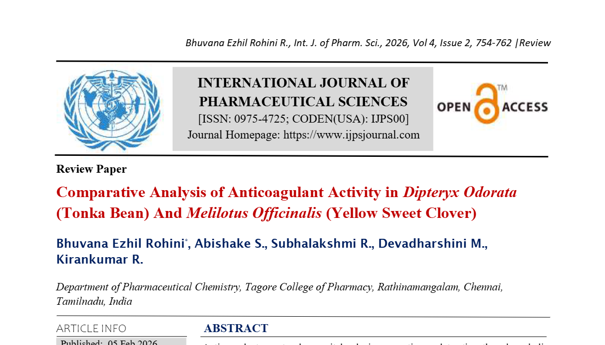 Comparative Analysis of Anticoagulant Activity in Dipteryx Odorata (Tonka Bean) And Melilotus Officinalis (Yellow Sweet Clover)