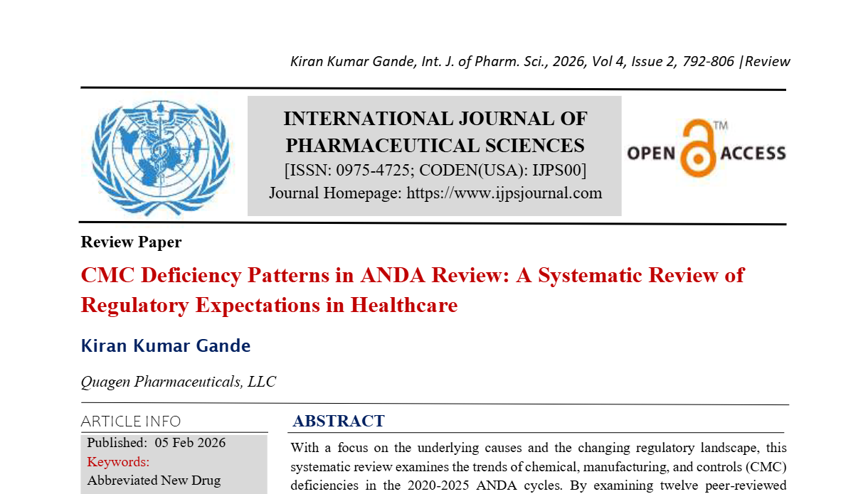 CMC Deficiency Patterns in ANDA Review: A Systematic Review of Regulatory Expectations in Healthcare 