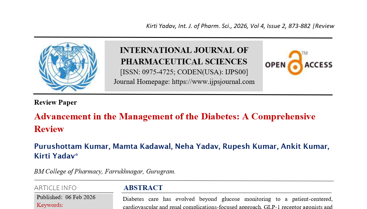 Advancement in the Management of the Diabetes: A Comprehensive Review