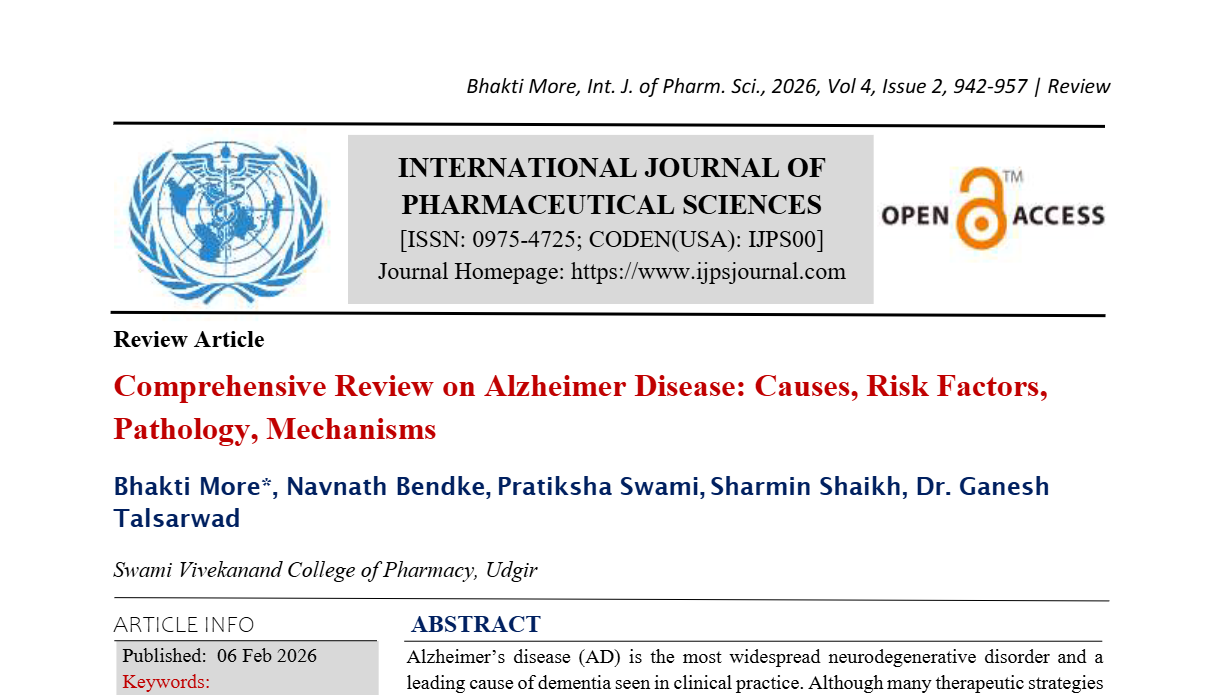 Comprehensive Review on Alzheimer Disease: Causes, Risk Factors, Pathology, Mechanisms