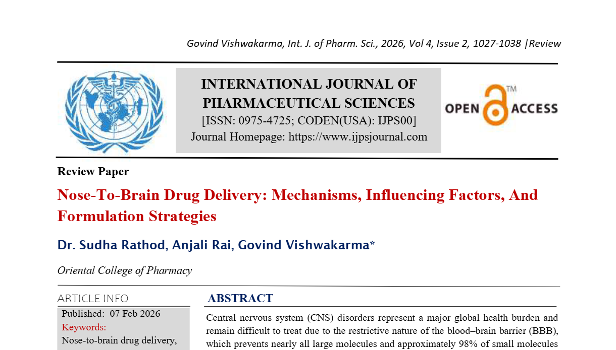 Nose-To-Brain Drug Delivery: Mechanisms, Influencing Factors, And Formulation Strategies