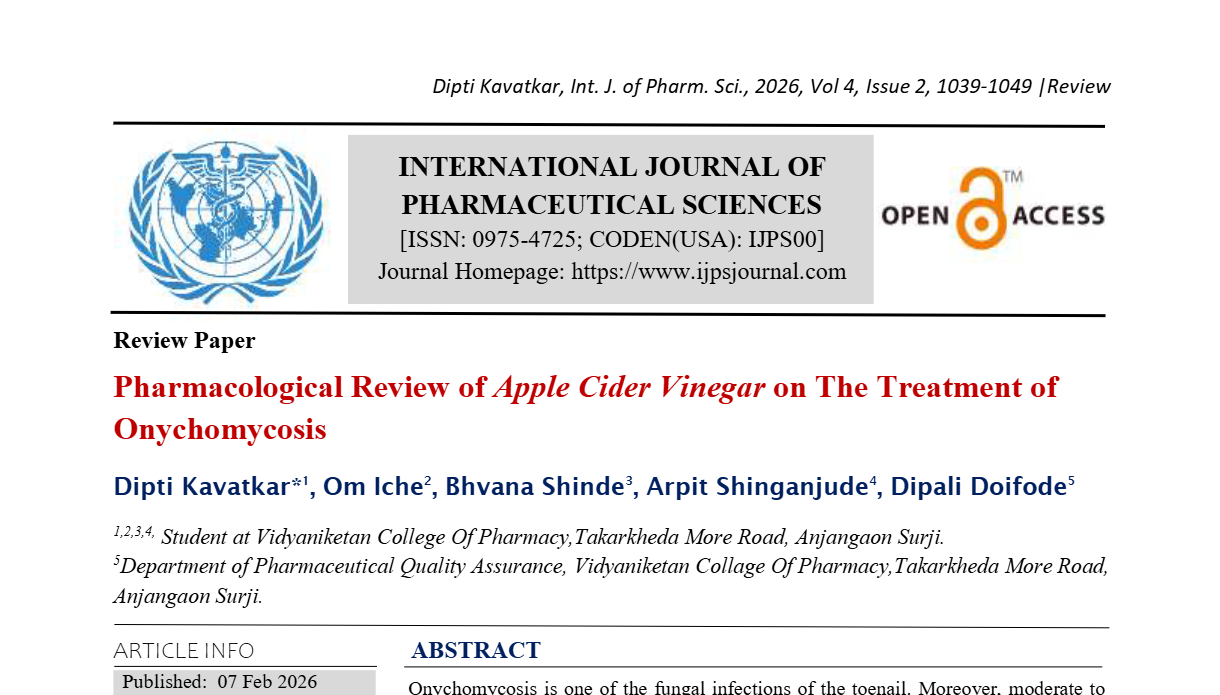 Pharmacological Review of Apple Cider Vinegar On The Treatment Of Onychomycosis