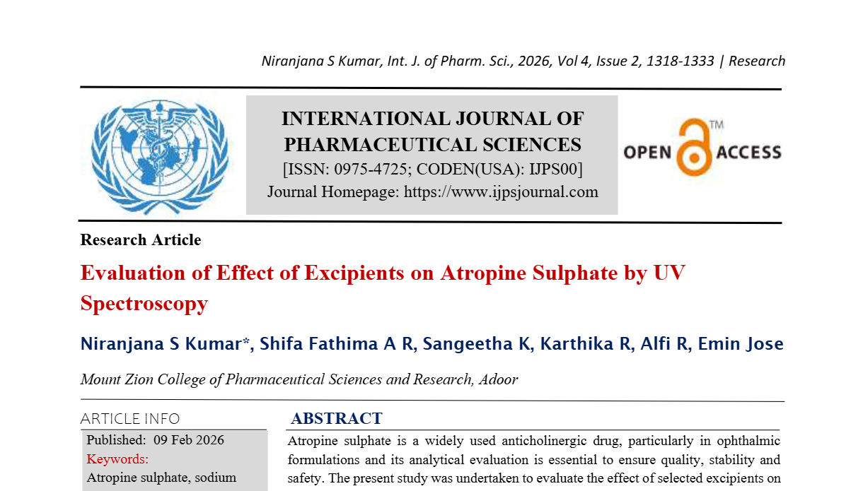 Evaluation of Effect of Excipients on Atropine Sulphate by UV Spectroscopy