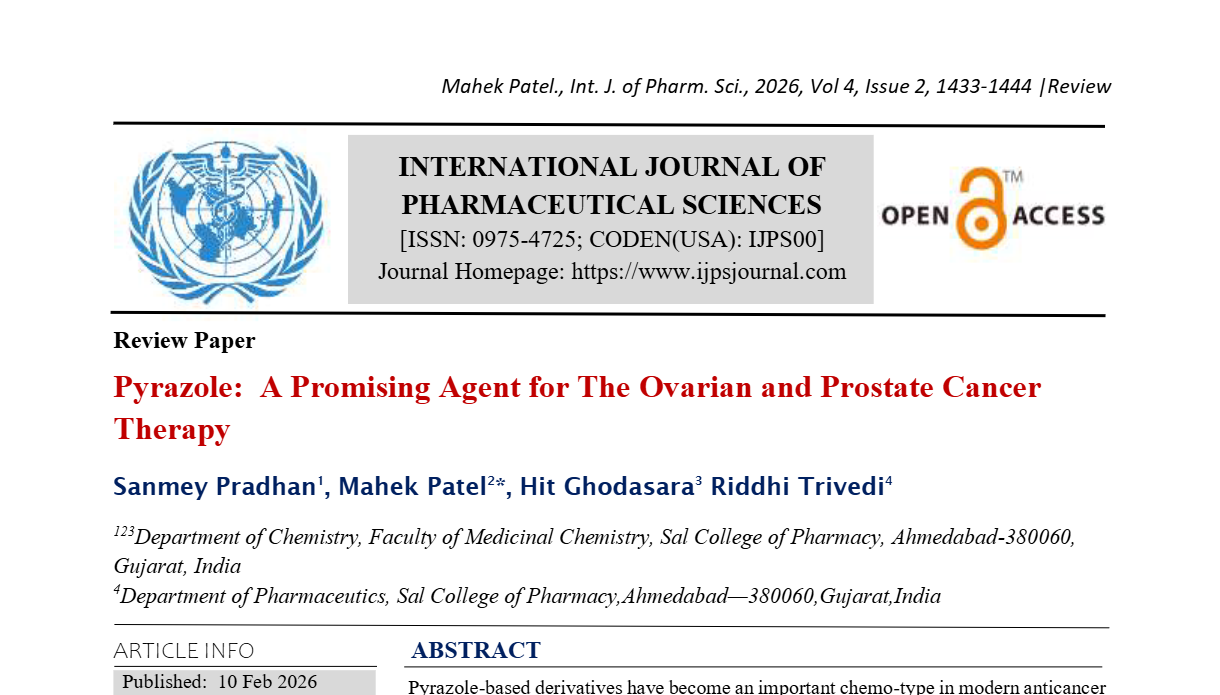 Pyrazole: A Promising Agent for The Ovarian and Prostate Cancer Therapy 