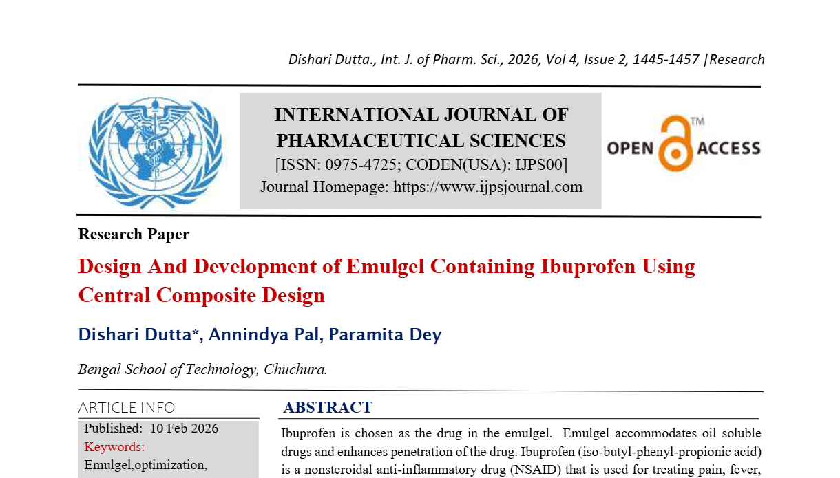 Design And Development of Emulgel Containing Ibuprofen Using Central Composite Design