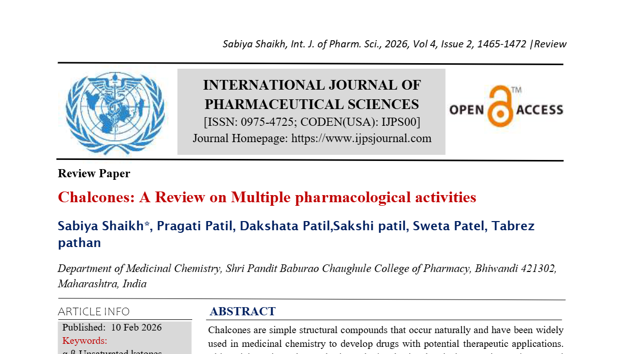 Chalcones A Review on Multiple pharmacological activities
