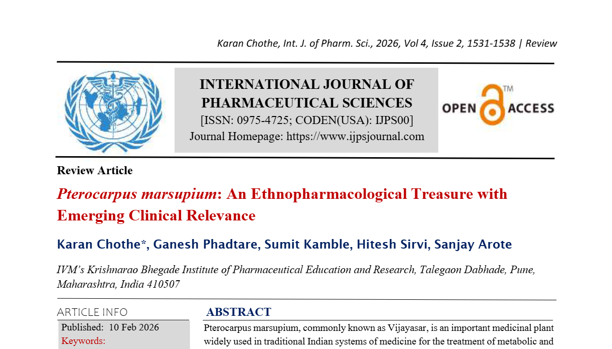 Pterocarpus marsupium: An Ethnopharmacological Treasure with Emerging Clinical Relevance