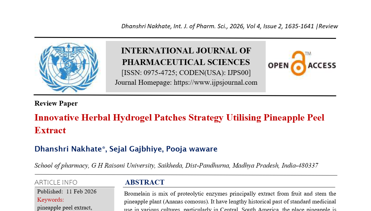 Innovative Herbal Hydrogel Patches Strategy Utilising Pineapple Peel Extract                    