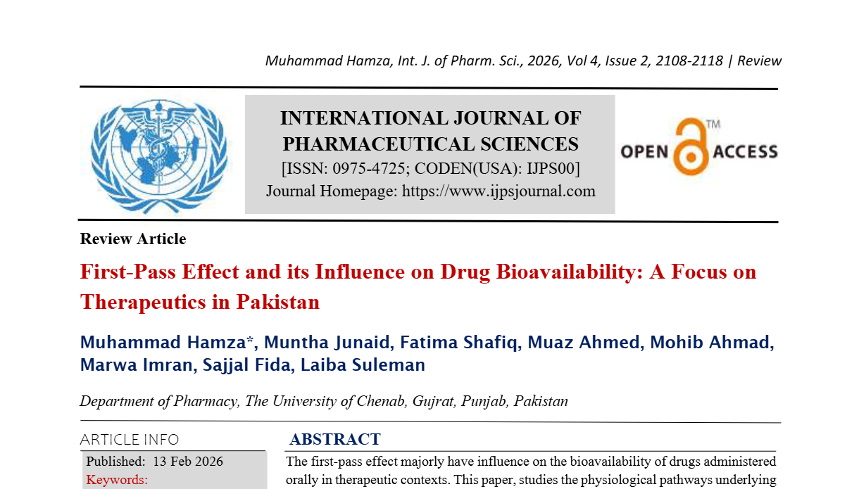 First-Pass Effect and its Influence on Drug Bioavailability: A Focus on Therapeutics in Pakistan