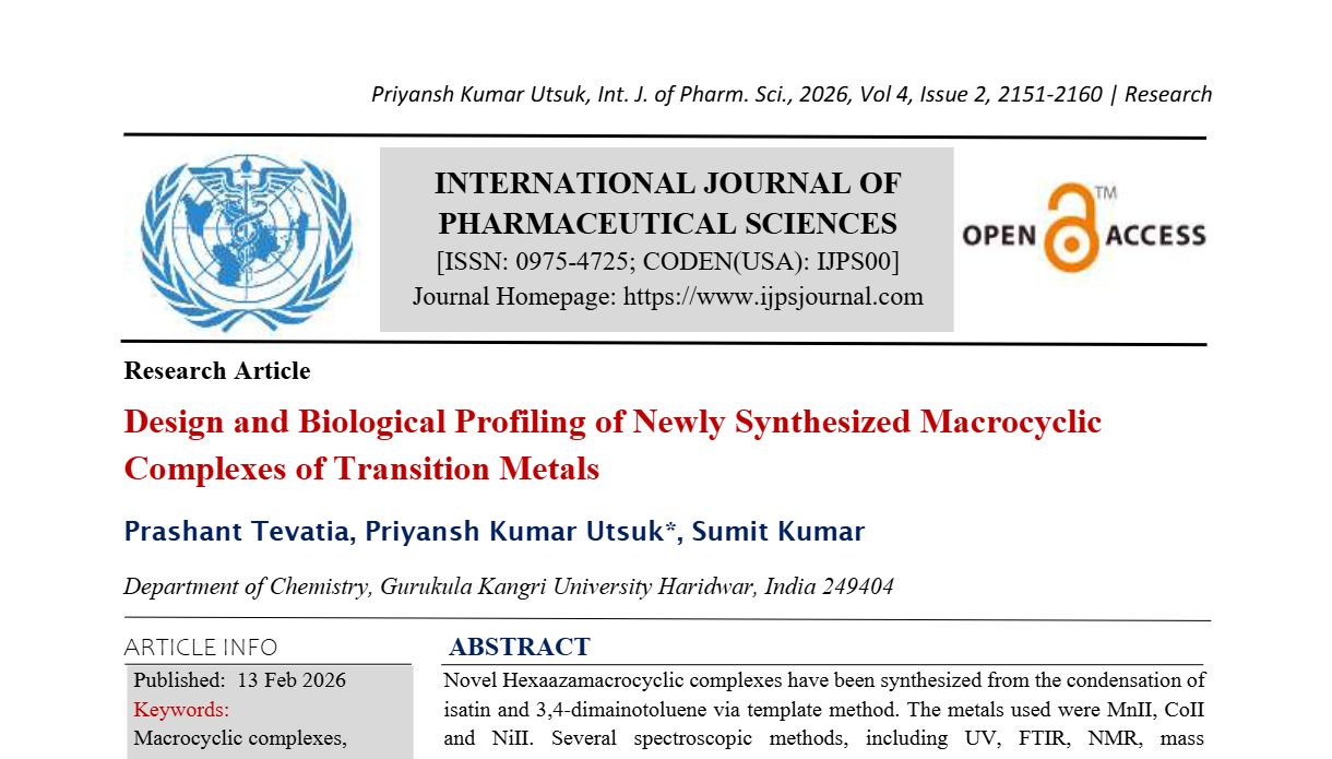 Design and Biological Profiling of Newly Synthesized Macrocyclic Complexes of Transition Metals