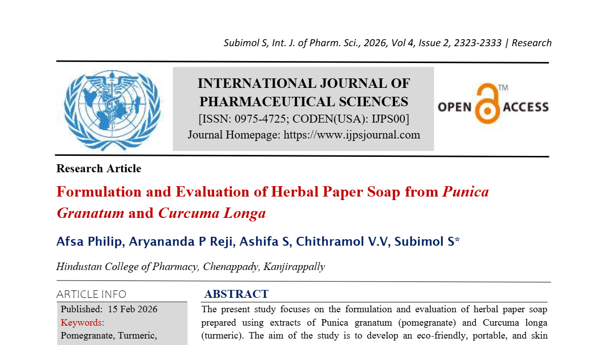 Formulation and Evaluation of Herbal Paper Soap from Punica Granatum and Curcuma Longa