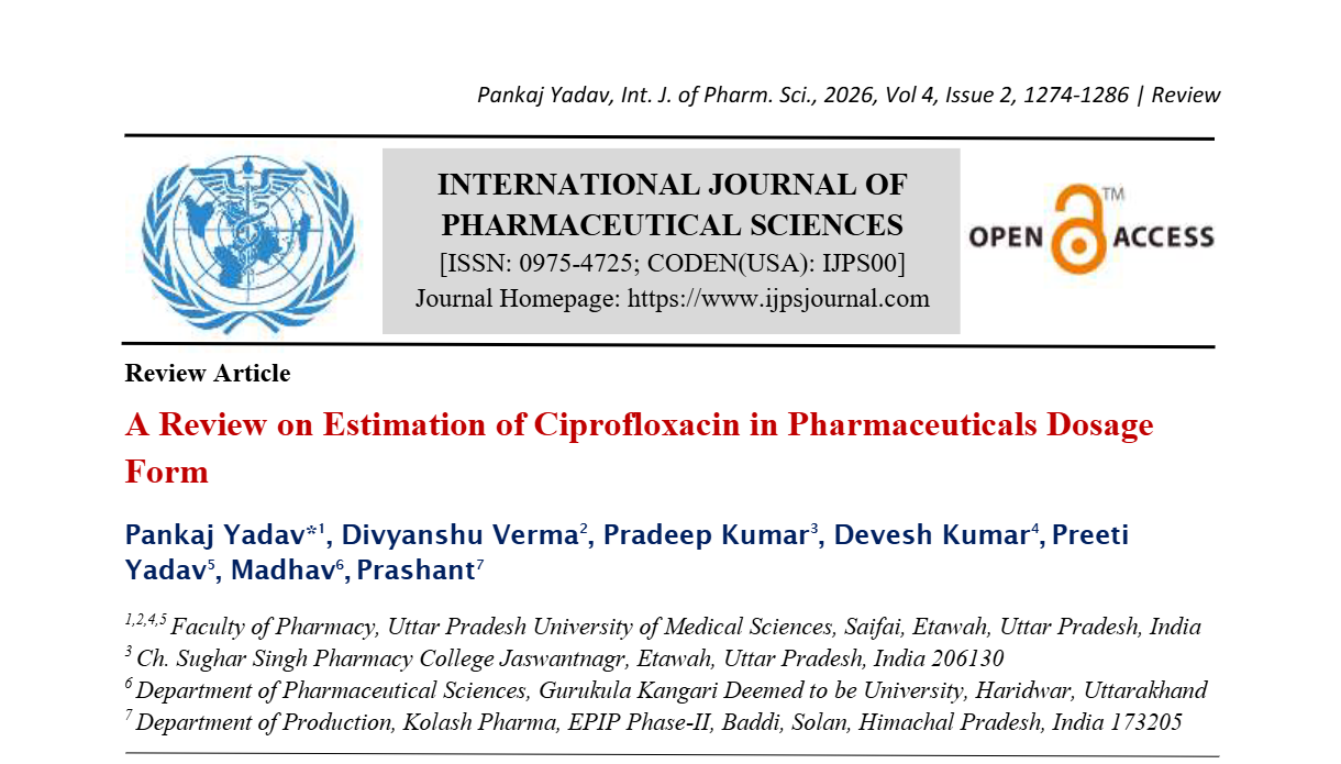 A Review on Estimation of Ciprofloxacin in Pharmaceuticals Dosage Form
