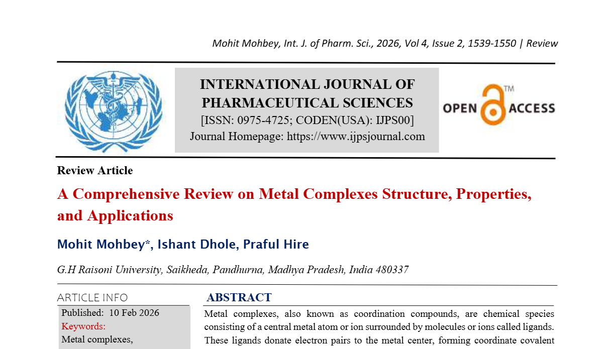 A Comprehensive Review on Metal Complexes Structure, Properties, and Applications