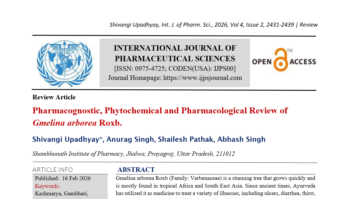 Pharmacognostic, Phytochemical and Pharmacological Review of Gmelina arborea Roxb.