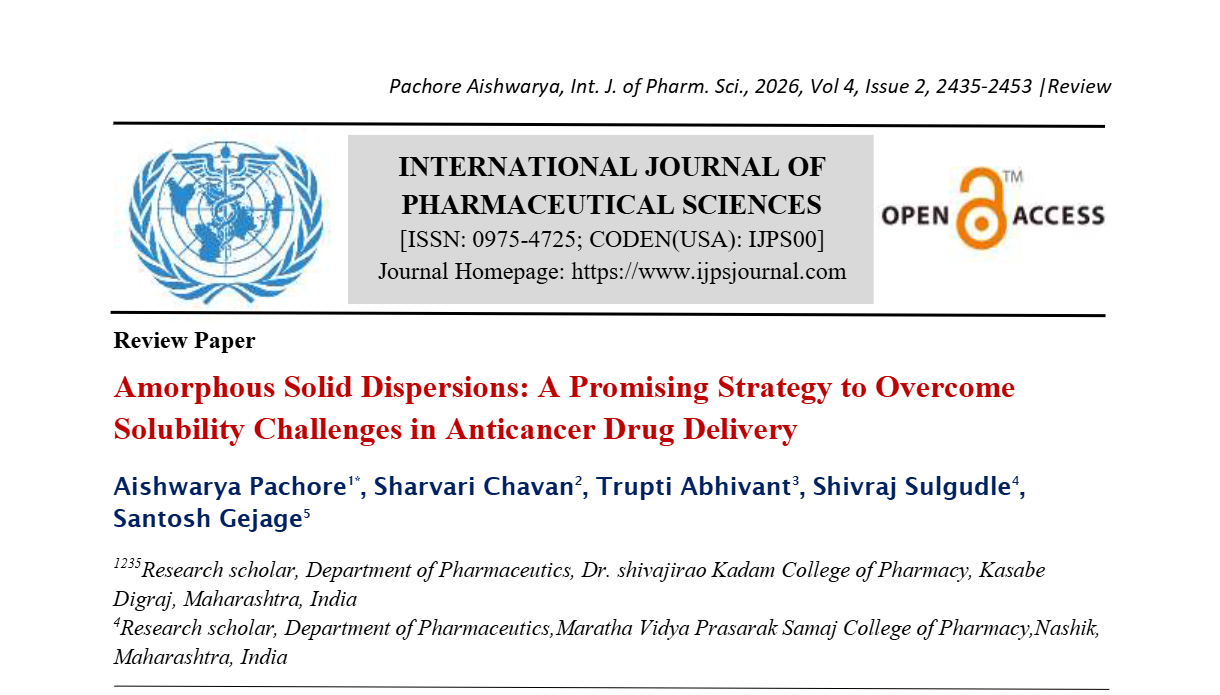 Amorphous Solid Dispersions: A Promising Strategy to Overcome Solubility Challenges in Anticancer Drug Delivery