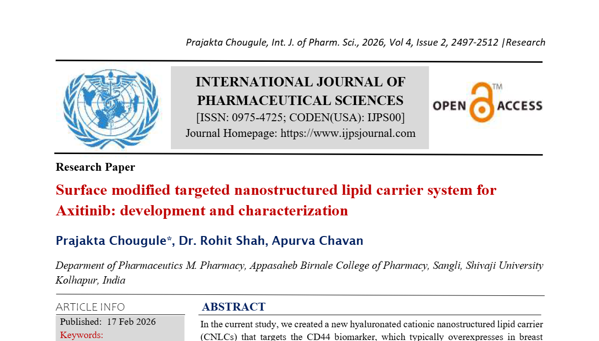 Surface modified targeted nanostructured lipid carrier system for Axitinib: development and characterization