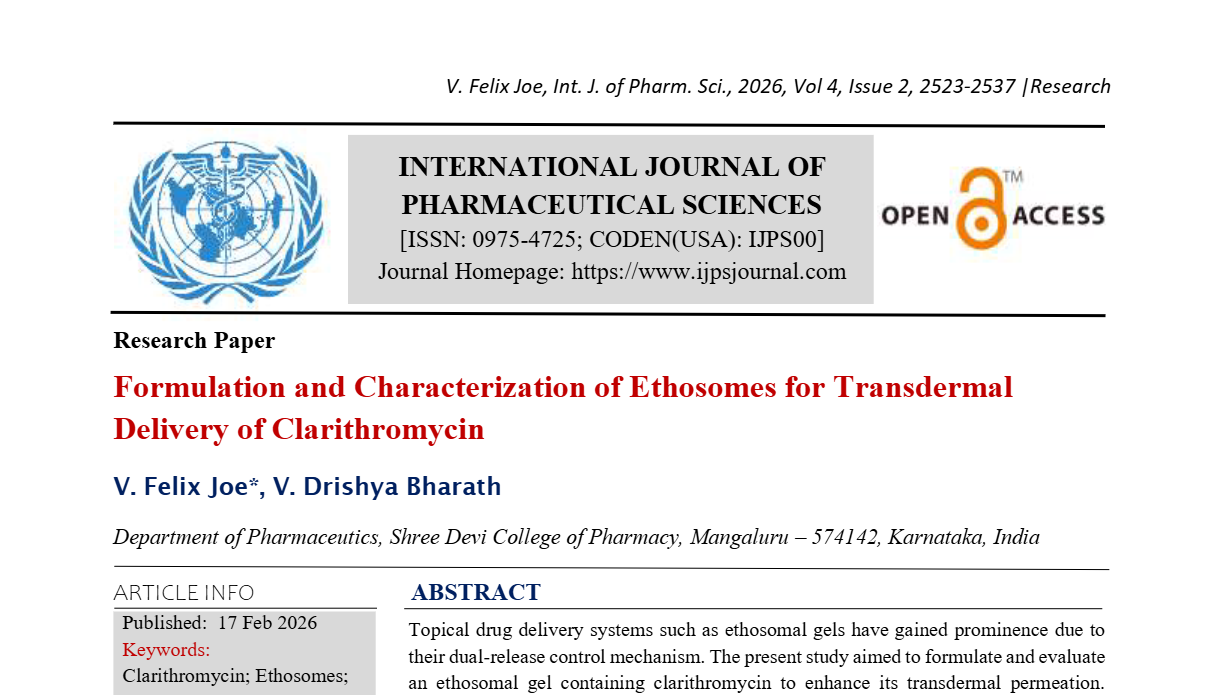 Formulation and Characterization of Ethosomes for Transdermal Delivery of Clarithromycin