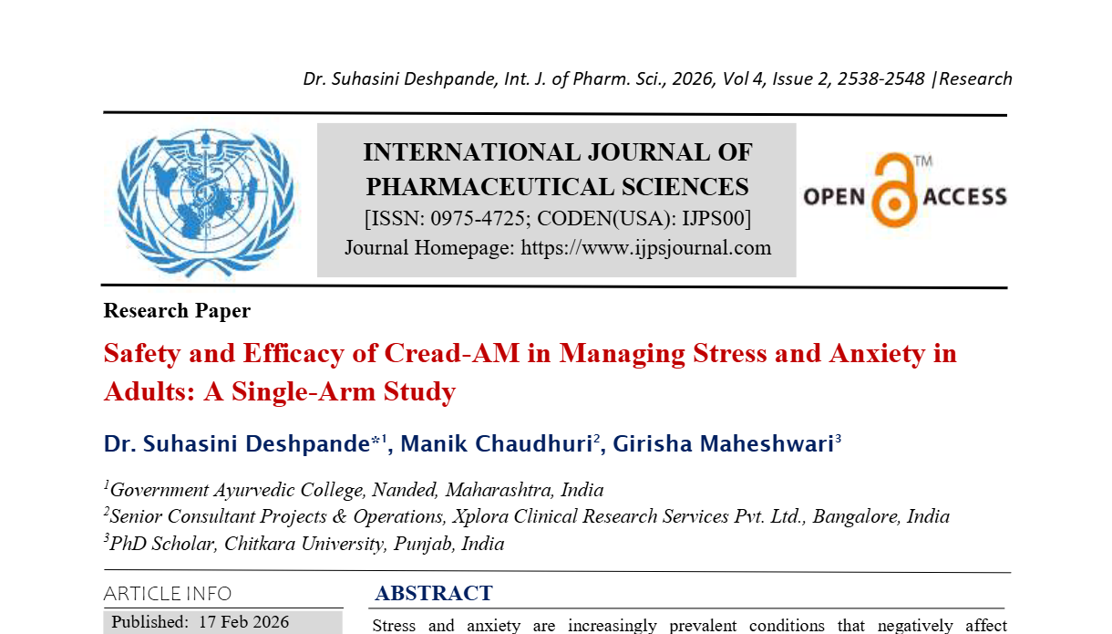 Safety and Efficacy of Cread-AM in Managing Stress and Anxiety in Adults: A Single-Arm Study