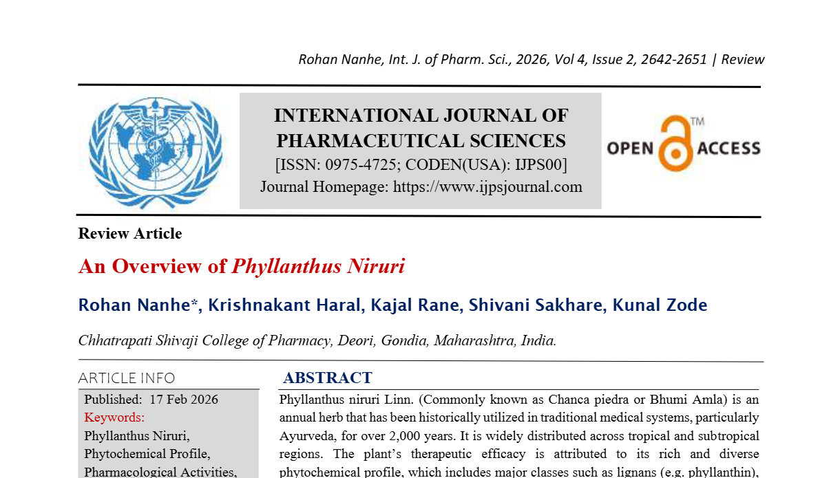 An Overview of Phyllanthus Niruri