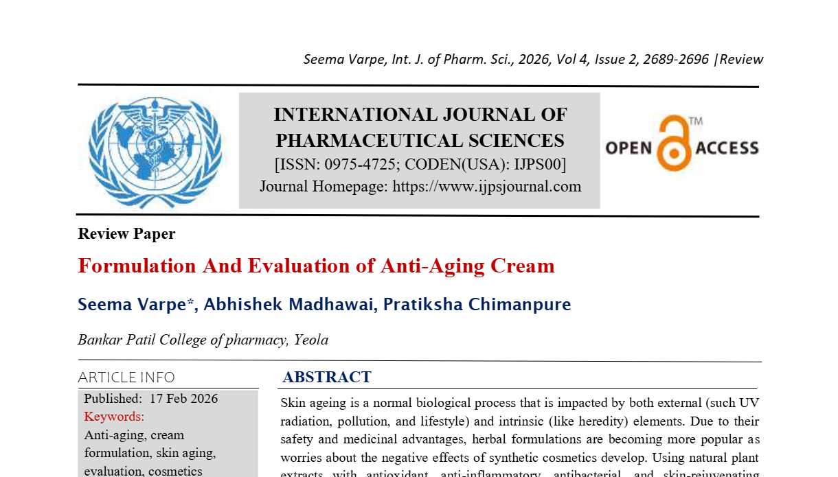 Formulation And Evaluation of Anti-Aging Cream