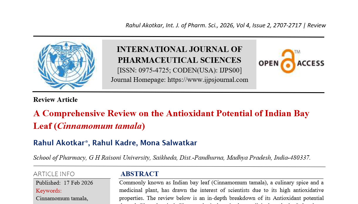 A Comprehensive Review on the Antioxidant Potential of Indian Bay Leaf (Cinnamomum tamala)
