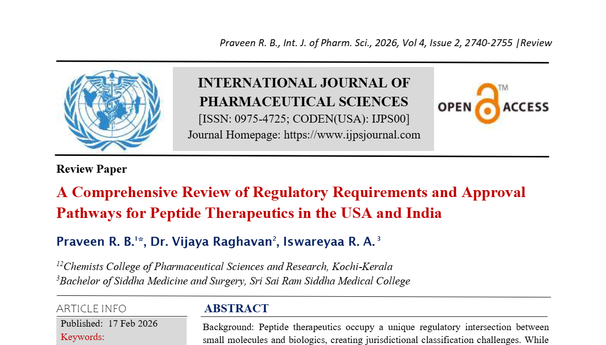 A Comprehensive Review of Regulatory Requirements and Approval Pathways for Peptide Therapeutics in the USA and India