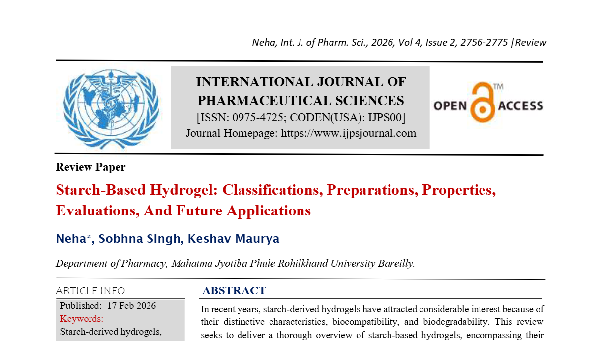 Starch-Based Hydrogel: Classifications, Preparations, Properties, Evaluations, And Future Applications 