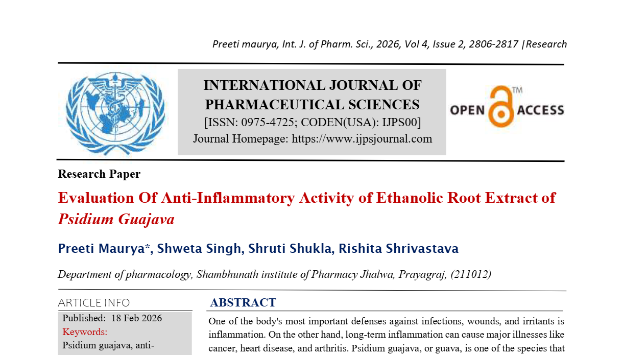 Evaluation Of Anti-Inflammatory Activity of Ethanolic Root Extract of Psidium Guajava
