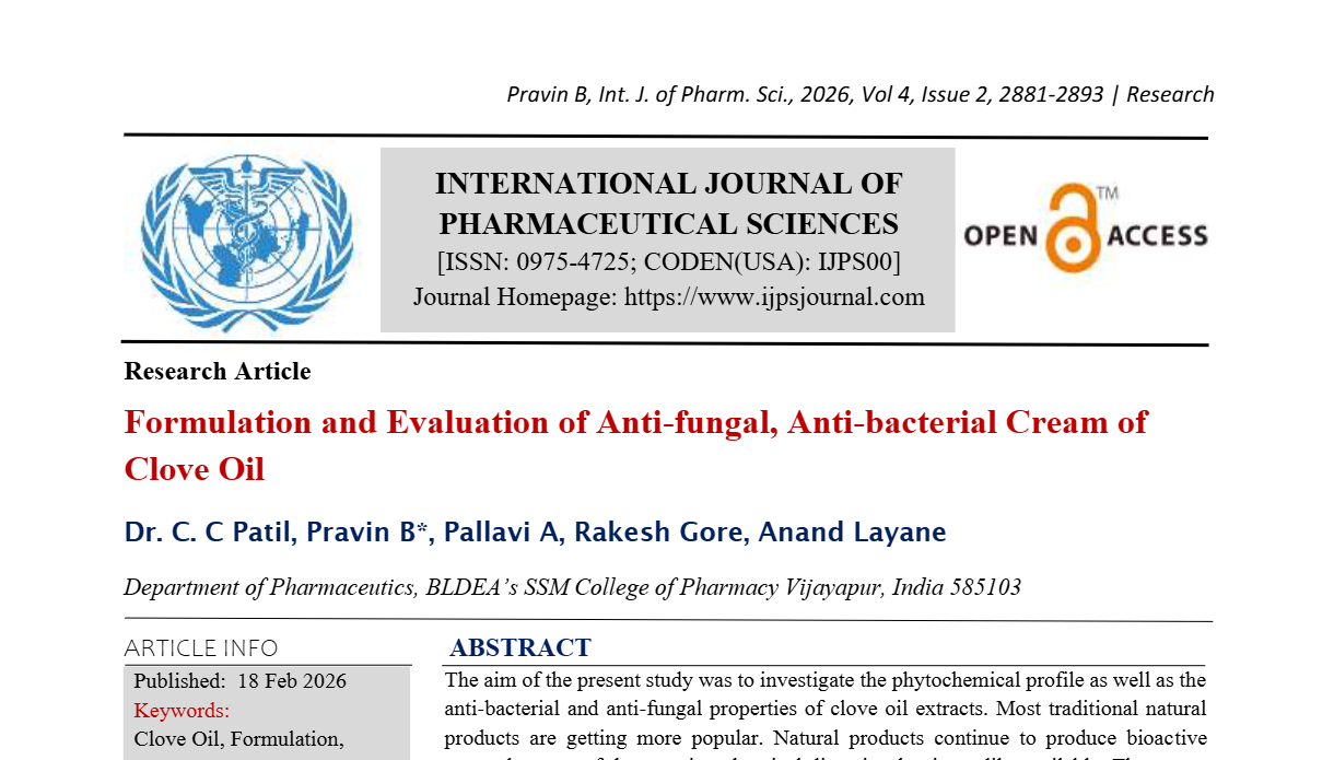 Formulation and Evaluation of Anti-fungal, Anti-bacterial Cream of Clove Oil