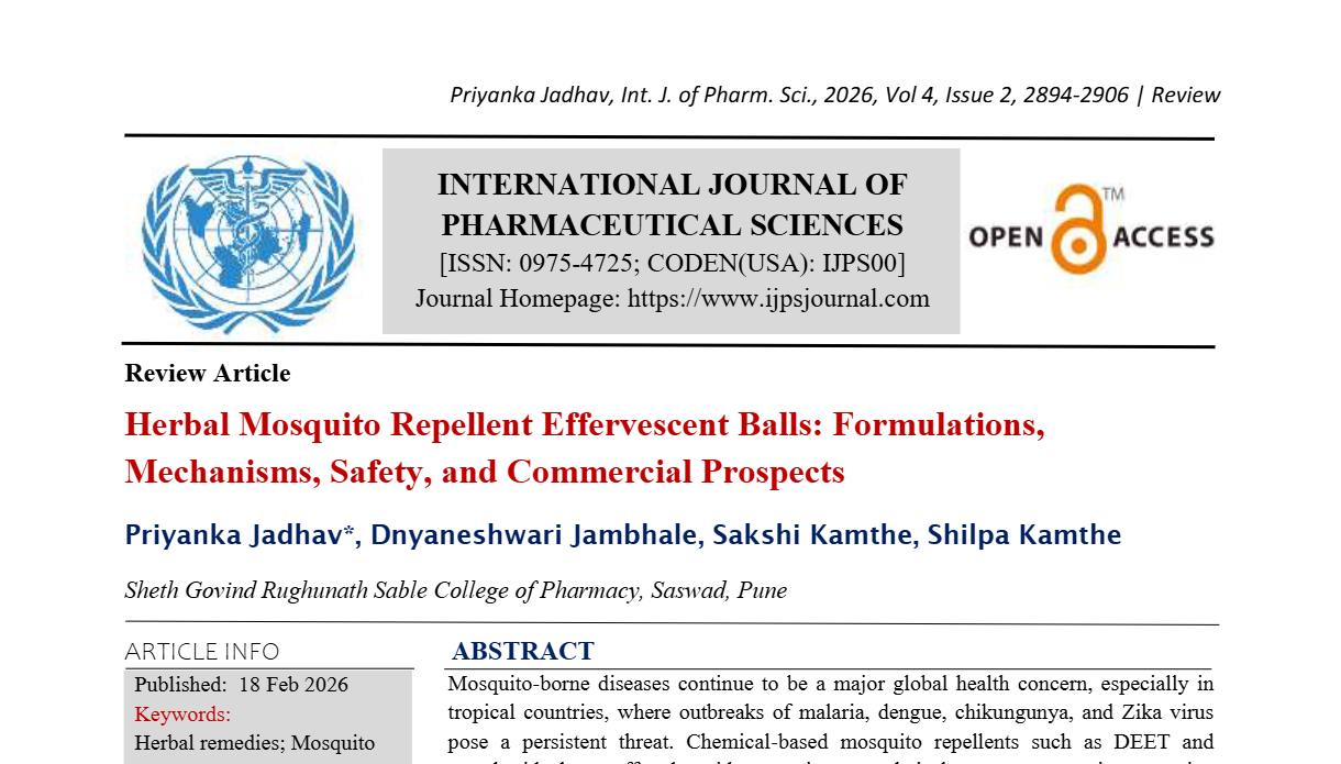 Herbal Mosquito Repellent Effervescent Balls: Formulations, Mechanisms, Safety, and Commercial Prospects  