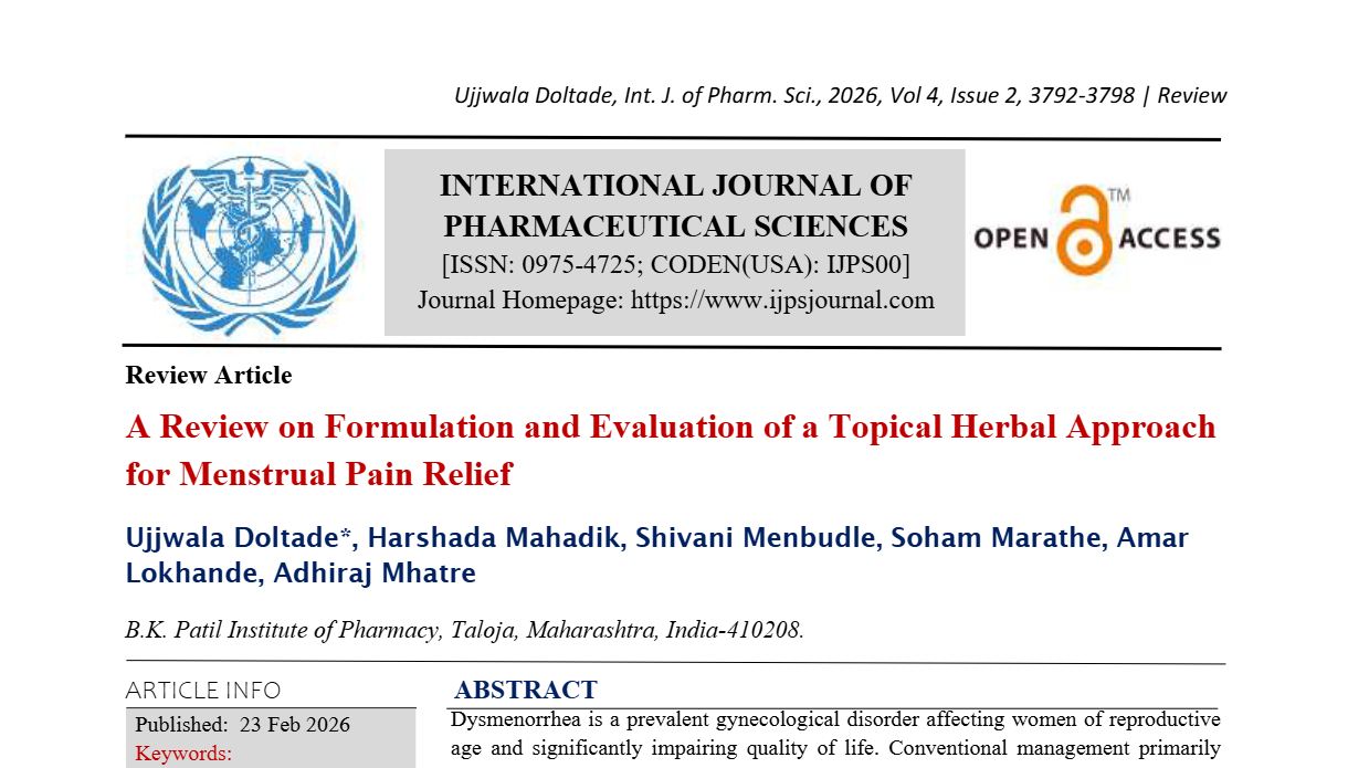 A Review on Formulation and Evaluation of a Topical Herbal Approach for Menstrual Pain Relief