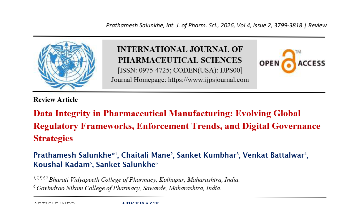 Data Integrity in Pharmaceutical Manufacturing: Evolving Global Regulatory Frameworks, Enforcement Trends, and Digital Governance Strategies