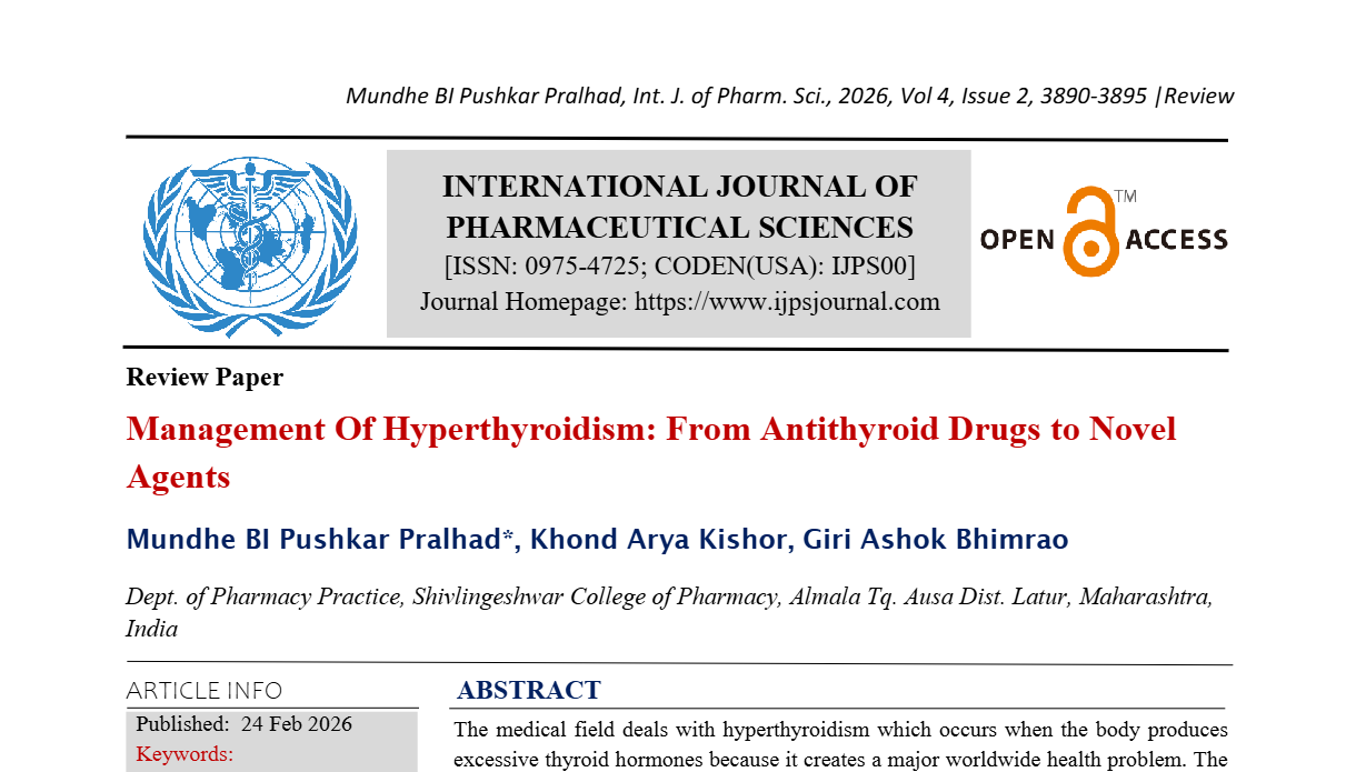 Management Of Hyperthyroidism: From Antithyroid Drugs to Novel Agents