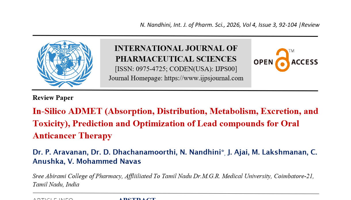 In-Silico ADMET (Absorption, Distribution, Metabolism, Excretion, and Toxicity), Prediction and Optimization of Lead compounds for Oral Anticancer Therapy