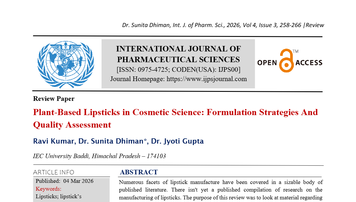 Plant-Based Lipsticks in Cosmetic Science: Formulation Strategies And Quality Assessment