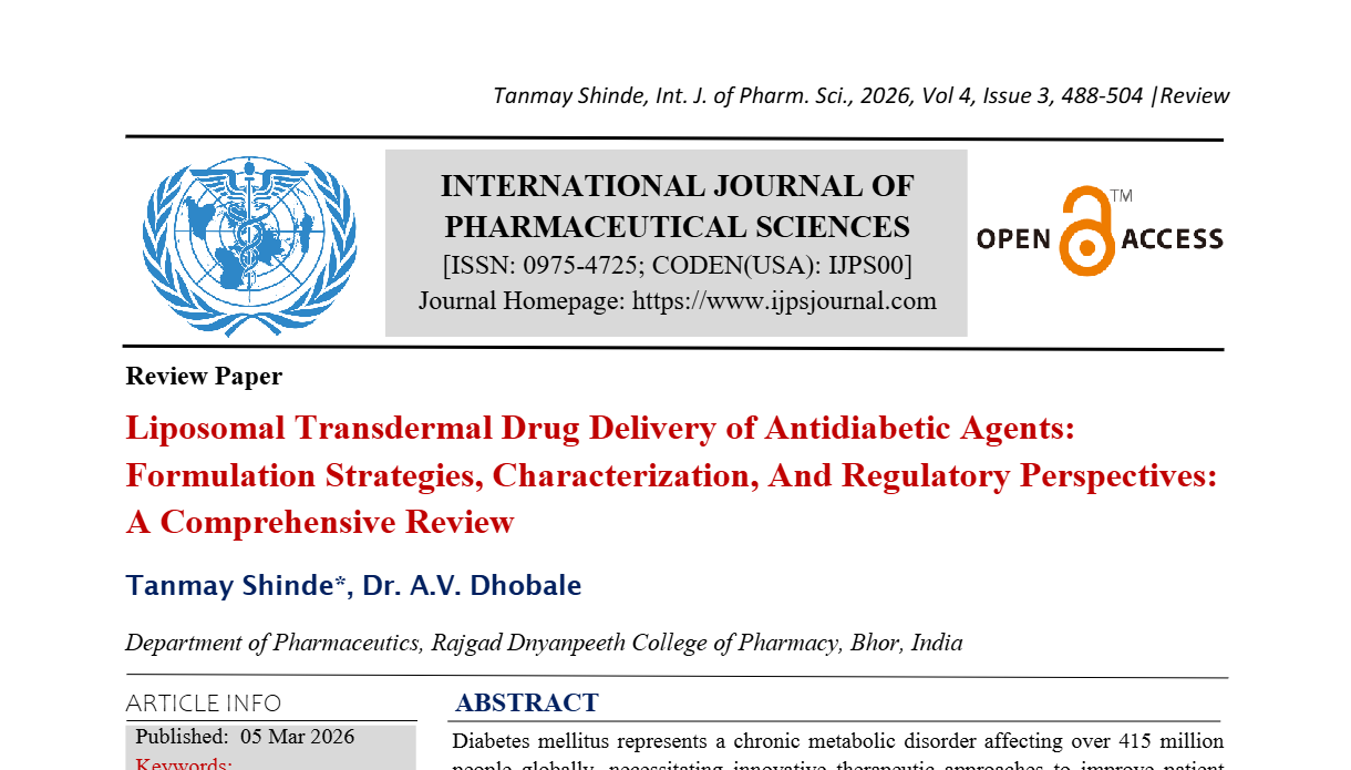 Liposomal Transdermal Drug Delivery of Antidiabetic Agents: Formulation Strategies, Characterization, And Regulatory Perspectives: A Comprehensive Review