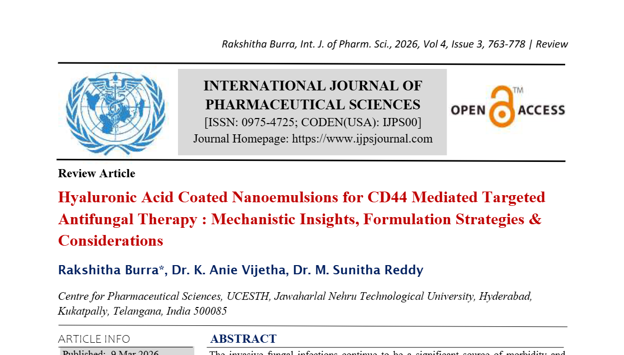 Hyaluronic Acid Coated Nanoemulsions for CD44 Mediated Targeted Antifungal Therapy : Mechanistic Insights, Formulation Strategies & Considerations