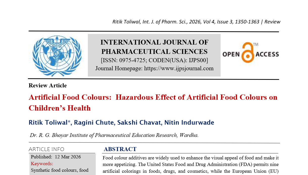 Artificial Food Colours:  Hazardous Effect of Artificial Food Colours on Children’s Health